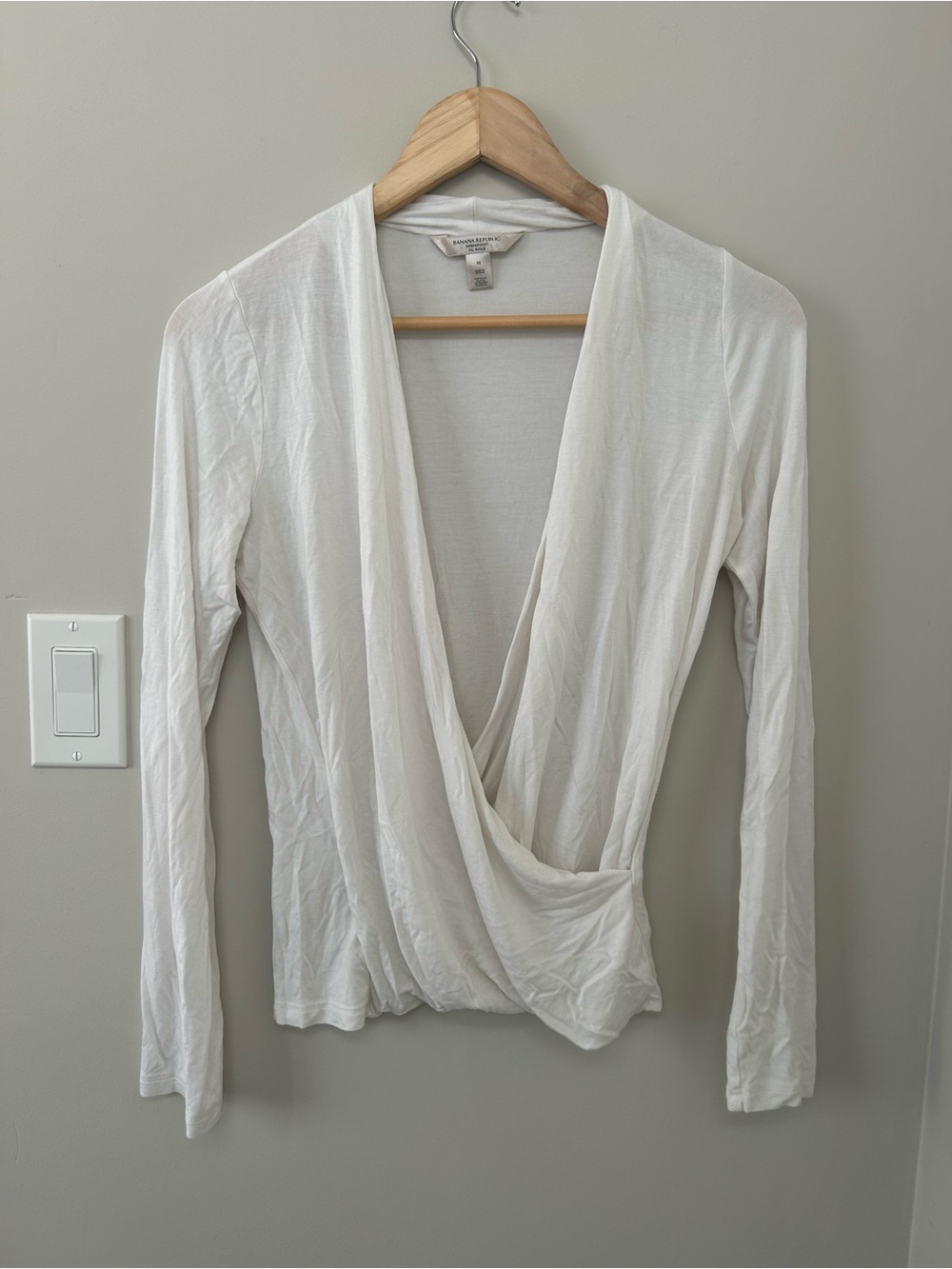 Banana Republic White Draped Wrap-Front Long Sleeve Top